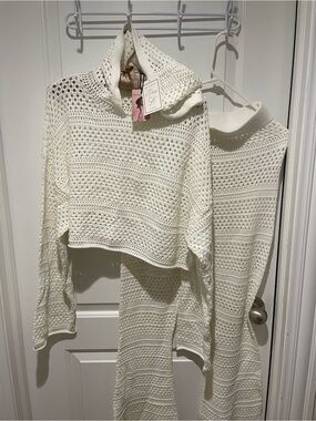 Sincerely Jules Cream Crochet with hoodies sweater and pants white color